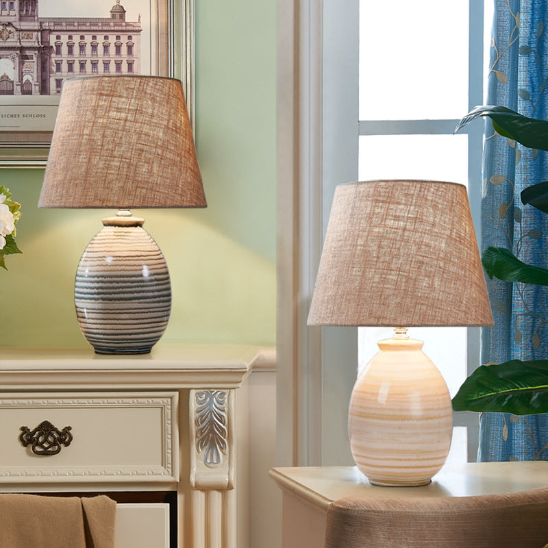 Oval Pot Ceramic Fabric Table Lamp