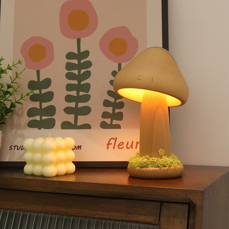 Mushroom Round Beech Wood Table Lamp