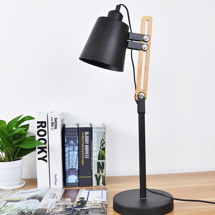 Cylinder Iron Wood Rotatable Table Lamp