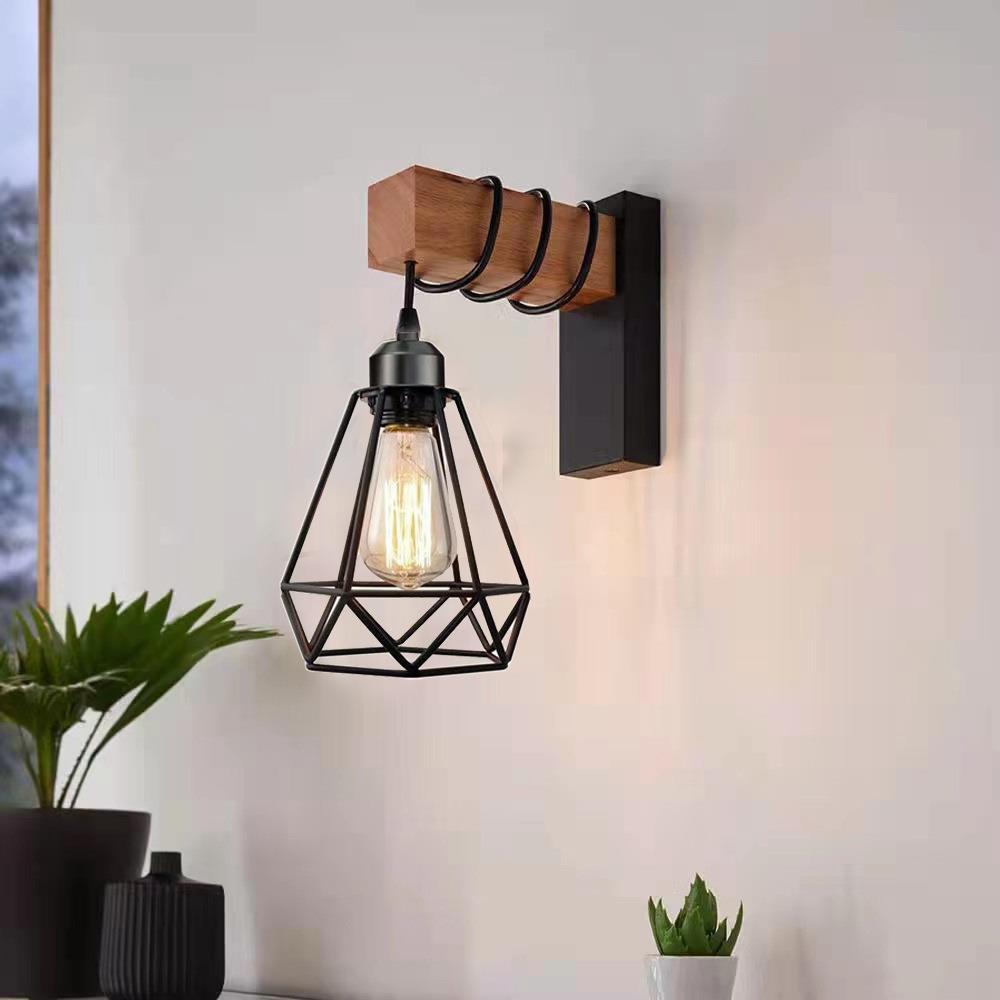 Oval Diamond Solid Wood Wall Lamp