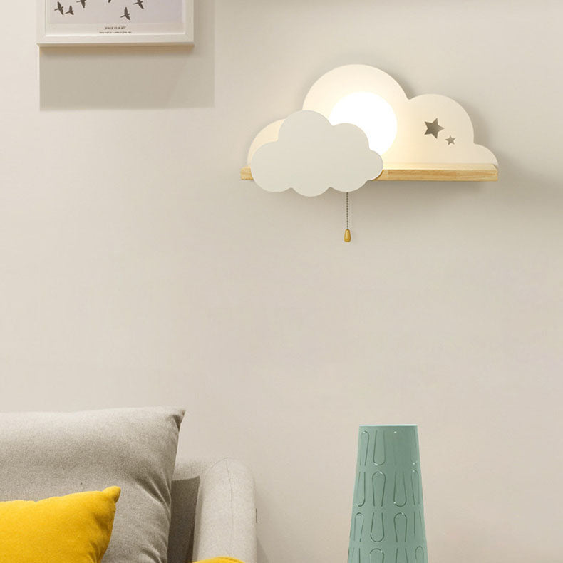 Macaron Cloud Glass Wood Wall Lamp