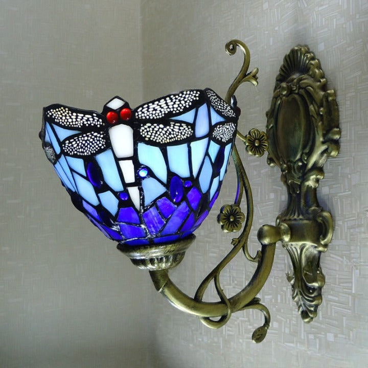 Handmade Stained Glass Dragonfly Wall Lamp