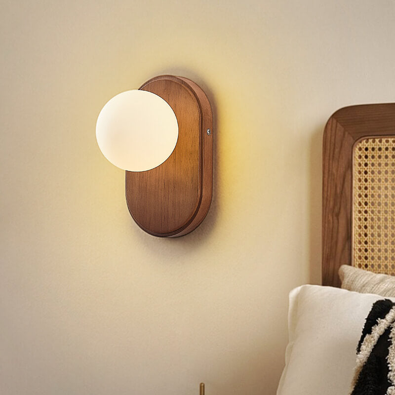 Oval Orb Solid Wood Wall Lamp