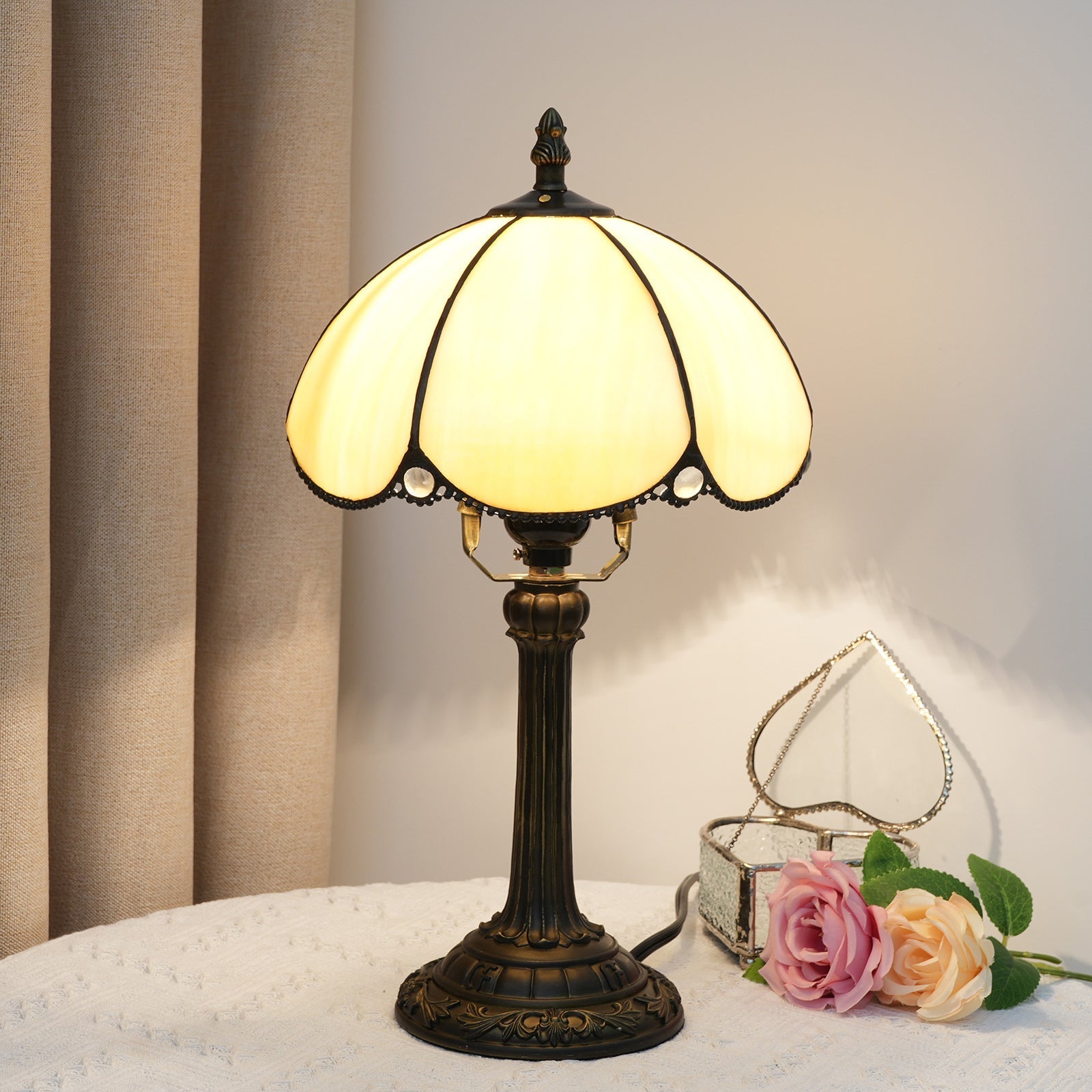 Half Round Stained Glass Table Lamp