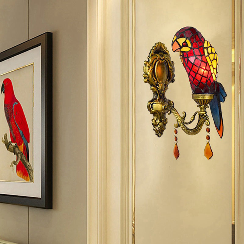 Stained Glass Parrot Crystal Wall Lamp