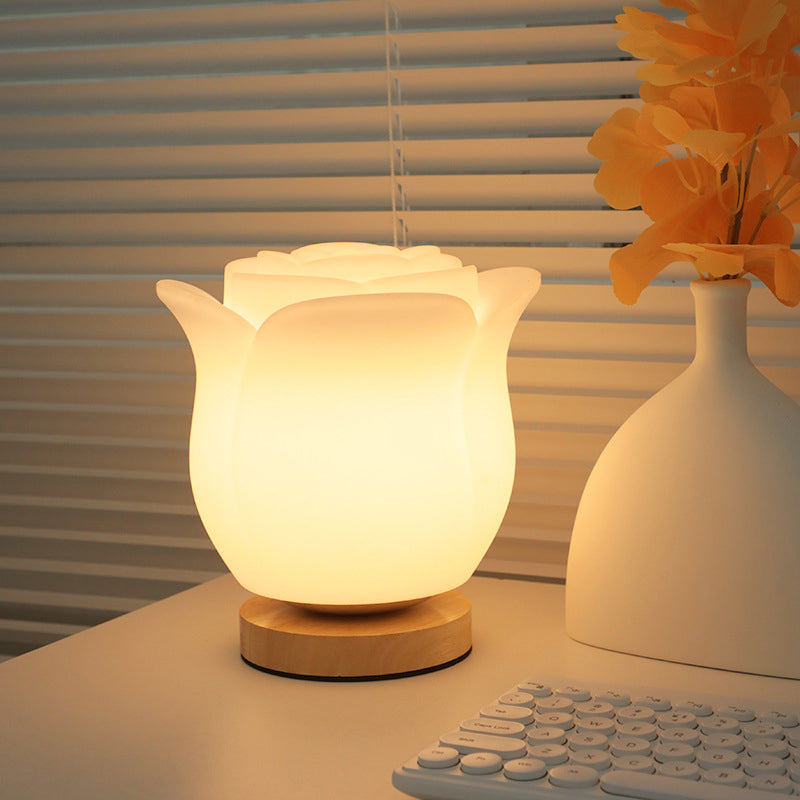 Flower Polyethylene Wooden Bedroom Table Lamp
