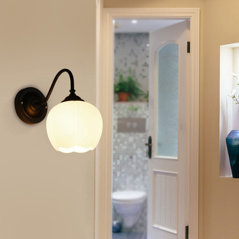 Floral Iron Glass Bedroom Wall Lamp