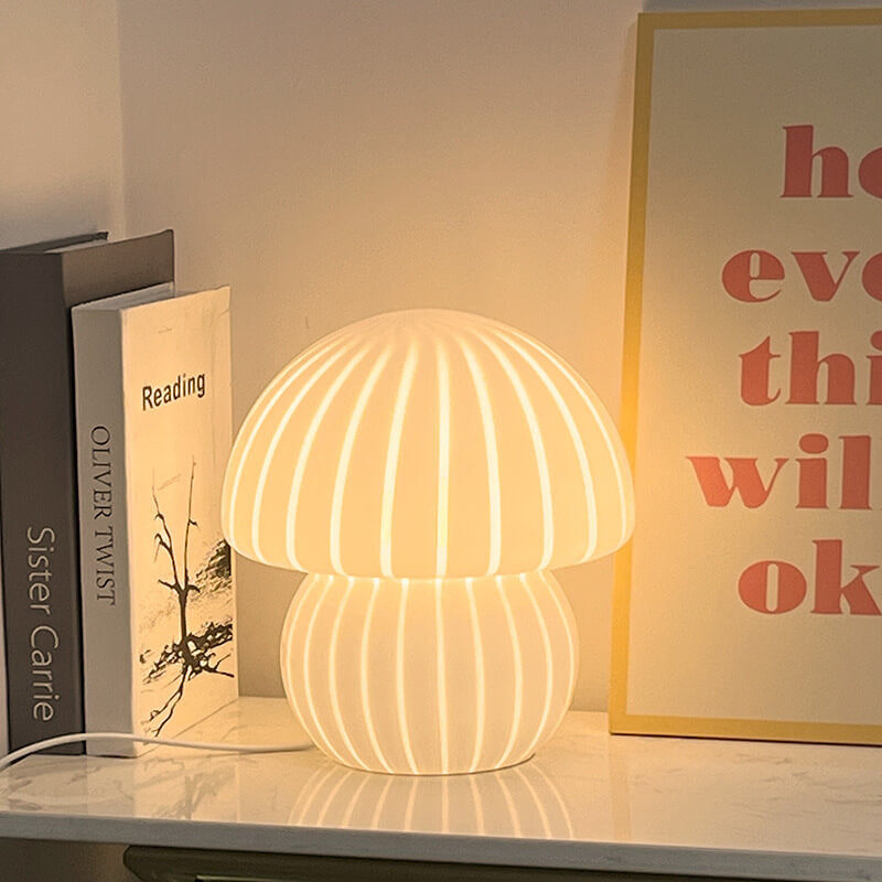 Round Mushroom Striped Glass Table Lamp