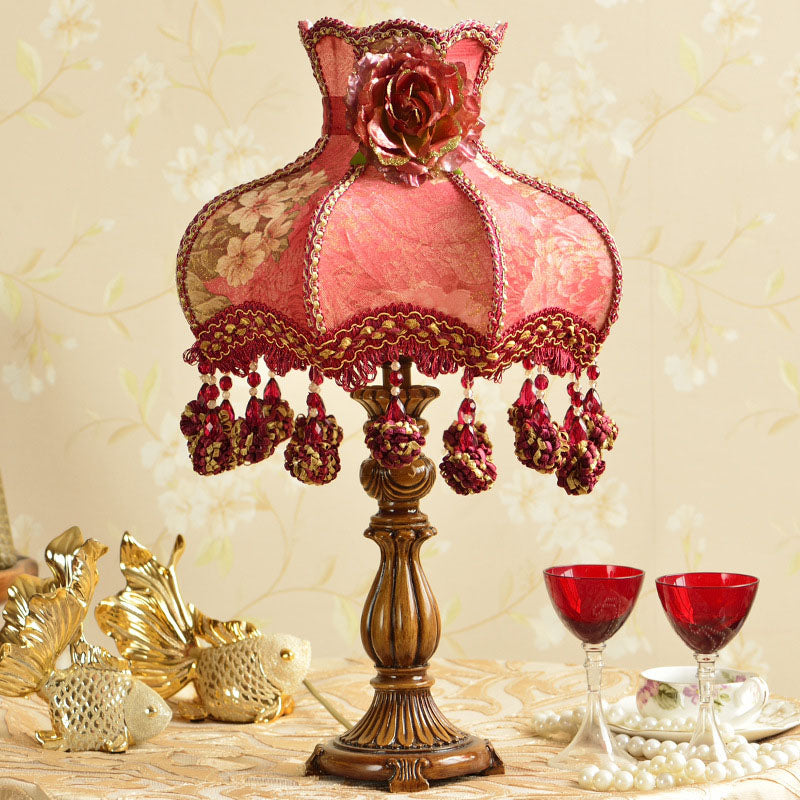 Ornate Fabric Rose Flower Table Lamp