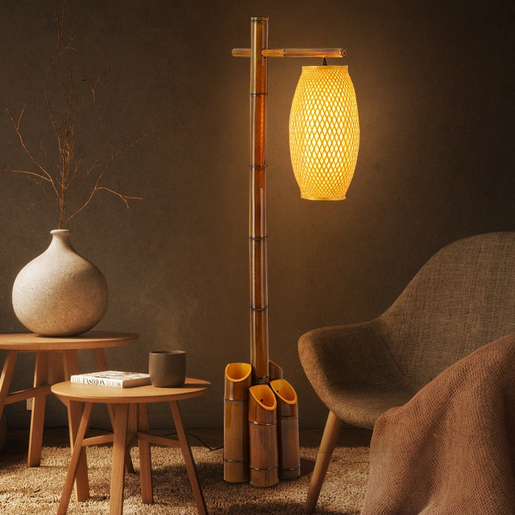 Traditional Chinese Bamboo Tube Floor Lamp