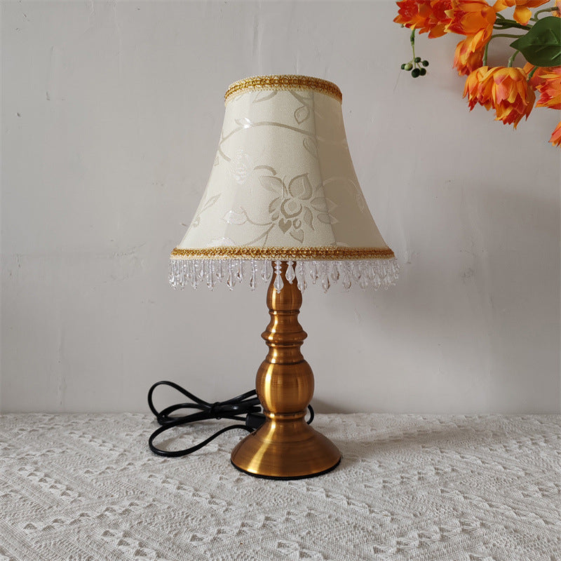 Fabric Metal Flower Cylinder Table Lamp