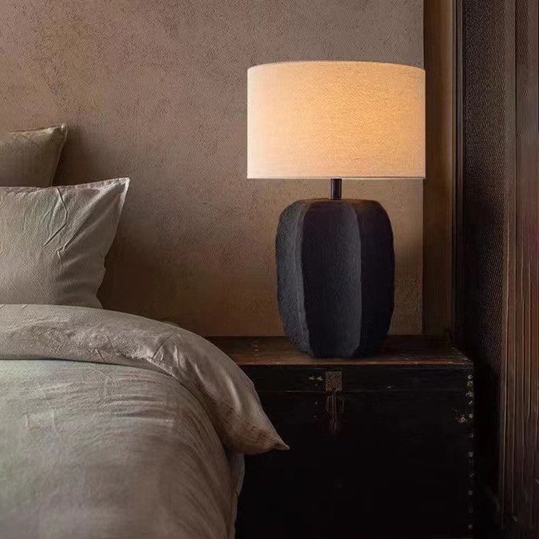 Round Cylinder Ceramic Fabric Table Lamp