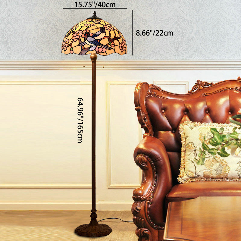 Stained Glass Magpie Plum 2-Light Floor Lamp