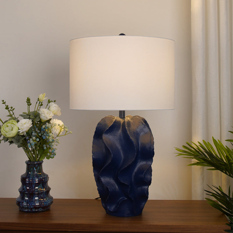 Fabric Blue Color Painting Table Lamp