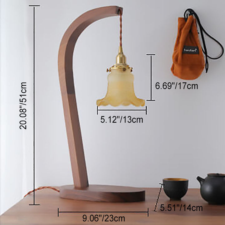 Walnut Floral Glass Shade1-Light Table Lamp
