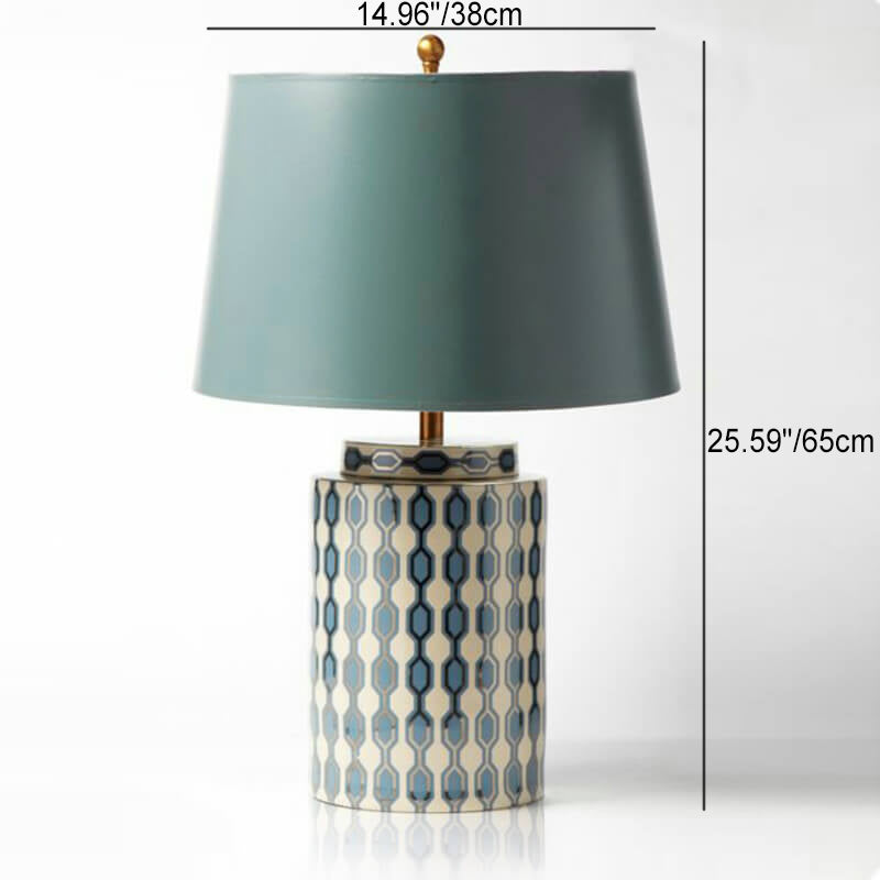Blue Plaid Ceramic Cylinder Table Lamp