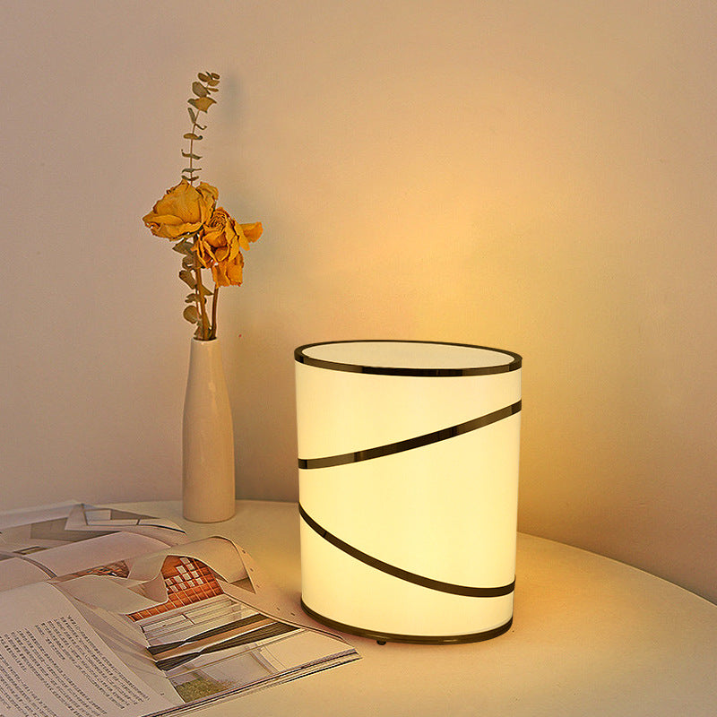 Cylinder Fabric Stainless Steel 3-Light Table Lamp