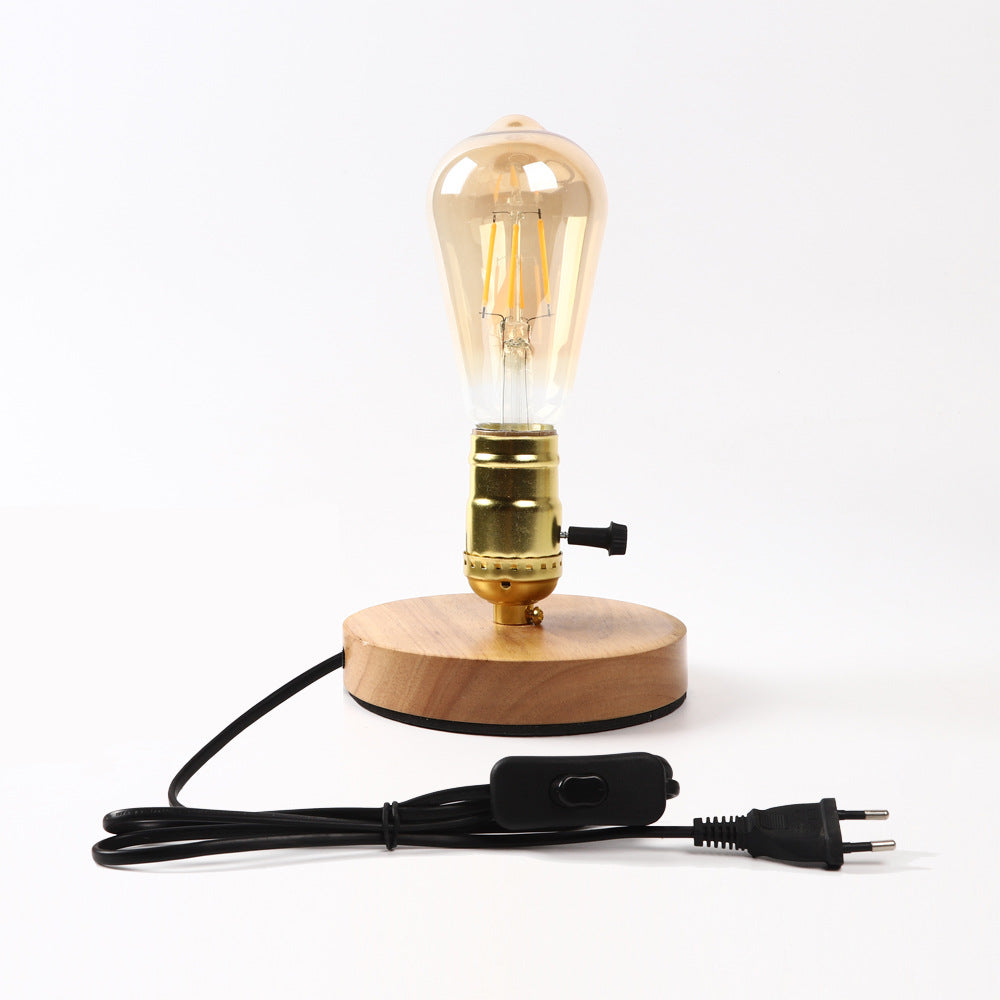 Glass Solid Wood Bedroom Table Lamp