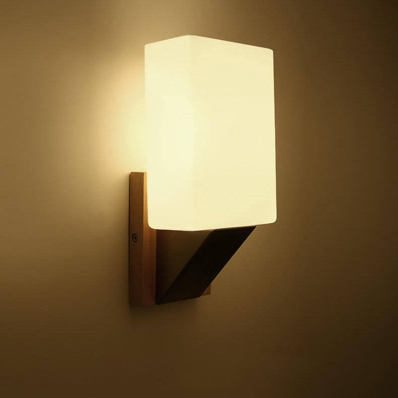 Square Glass Solid Wood Wall Lamp