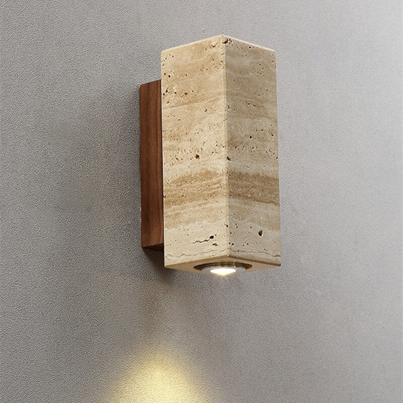 Round Square Yellow Travertine Wall Lamp