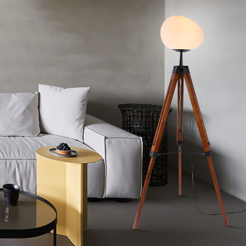 PE Round Wood Tripod Floor Lamp