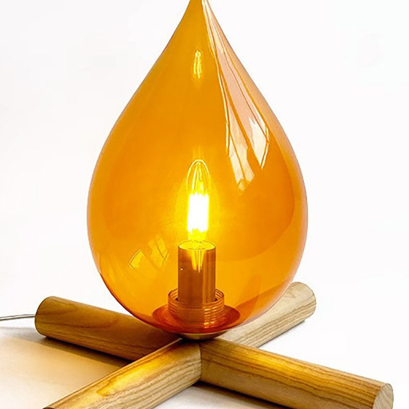 Fire Wood Glass Living Table Lamp