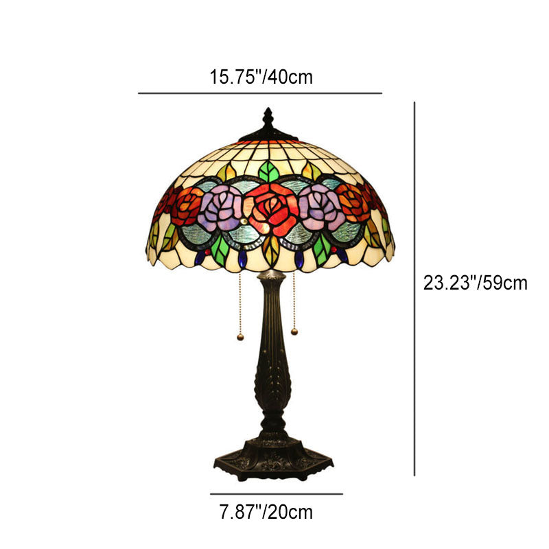 Rose Stained Glass Dome 2-Light Table Lamp