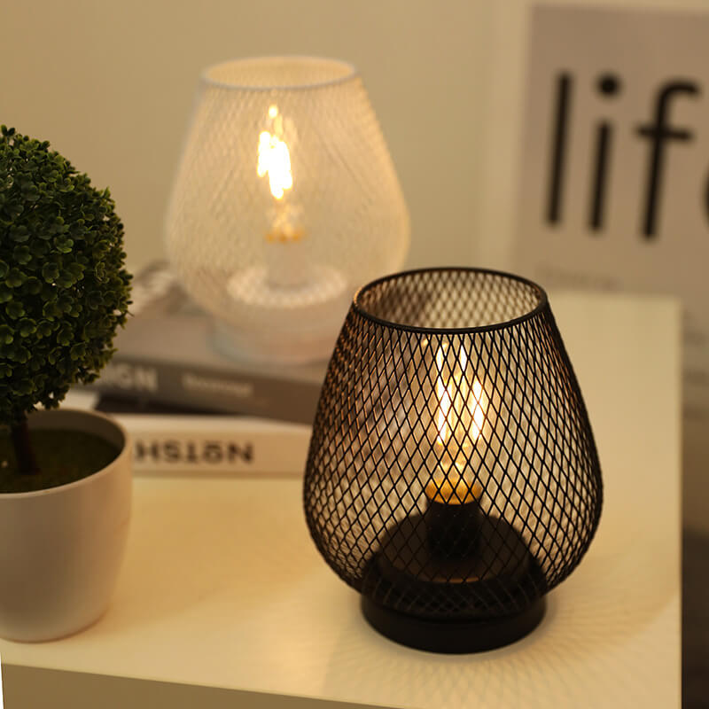 Battery Grid Iron Glass Table Lamp