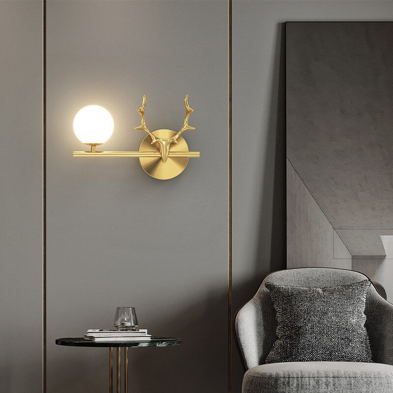 Antler Full Brass Glass Wall Lamp