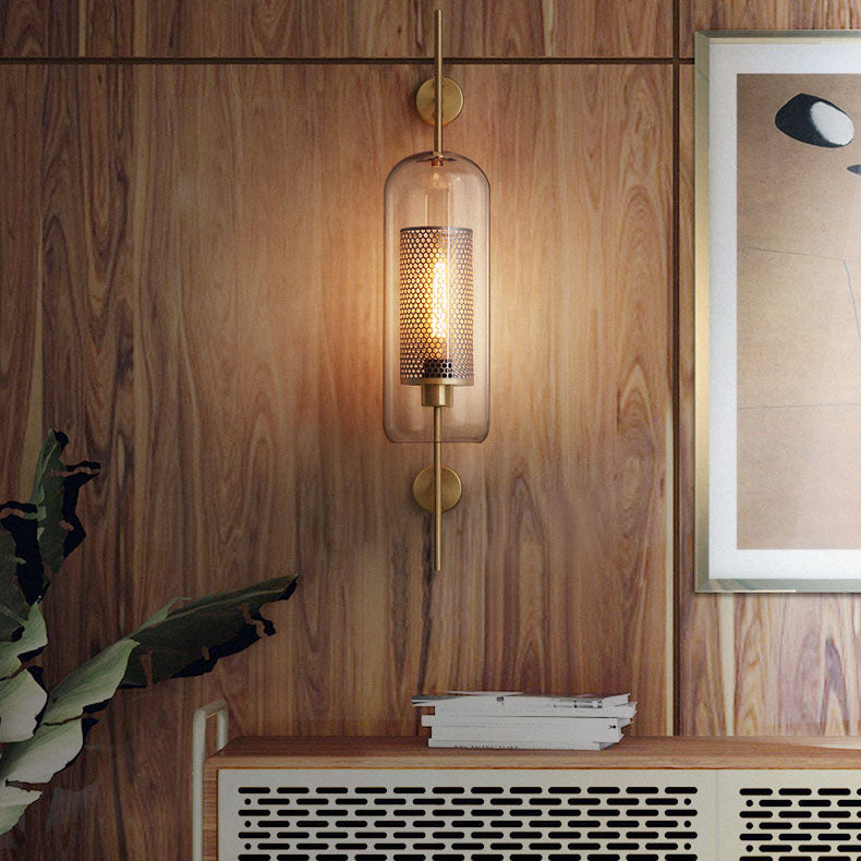 Cylinder Glass Iron Finish Wall Lamp