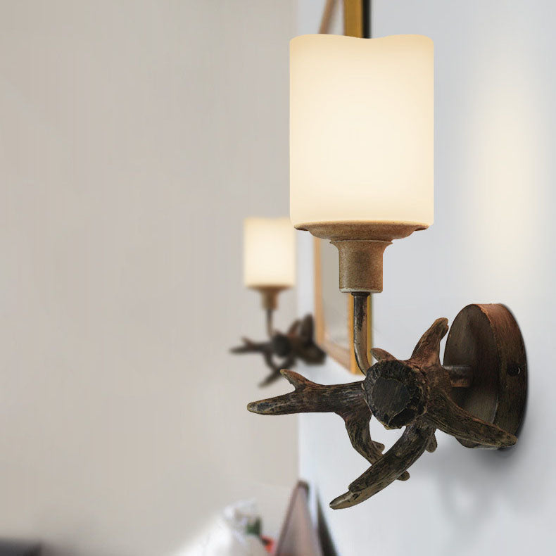 Antler Resin Glass Cylinder Wall Lamp