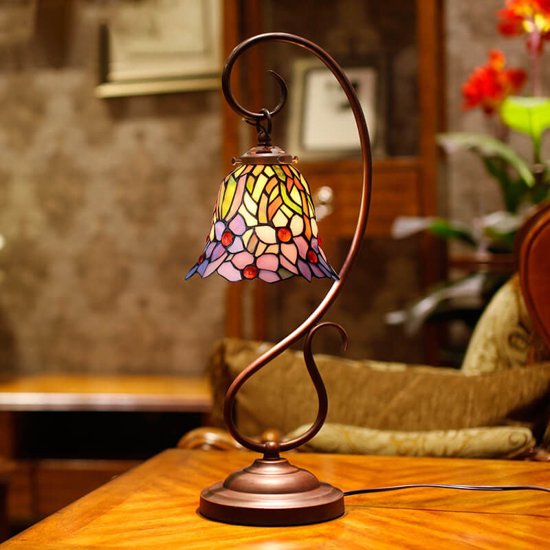 Orchid Stained Glass Metal Table Lamp