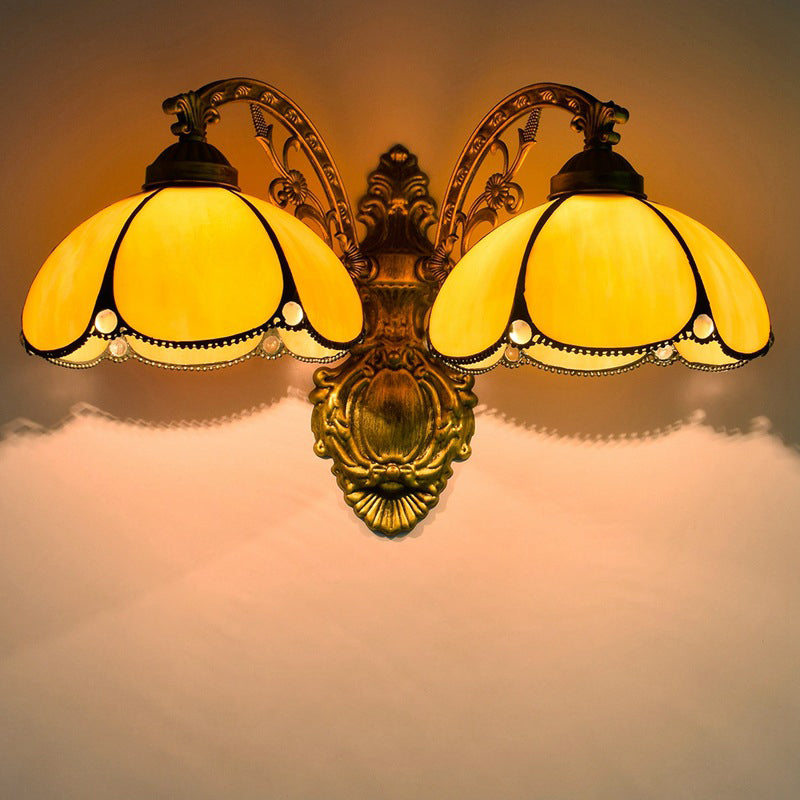 Mediterranean Petal Stained Glass 2-Light Wall Lamp