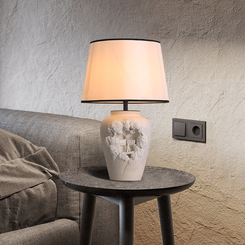 Carved Vase Ceramic Fabric Table Lamp