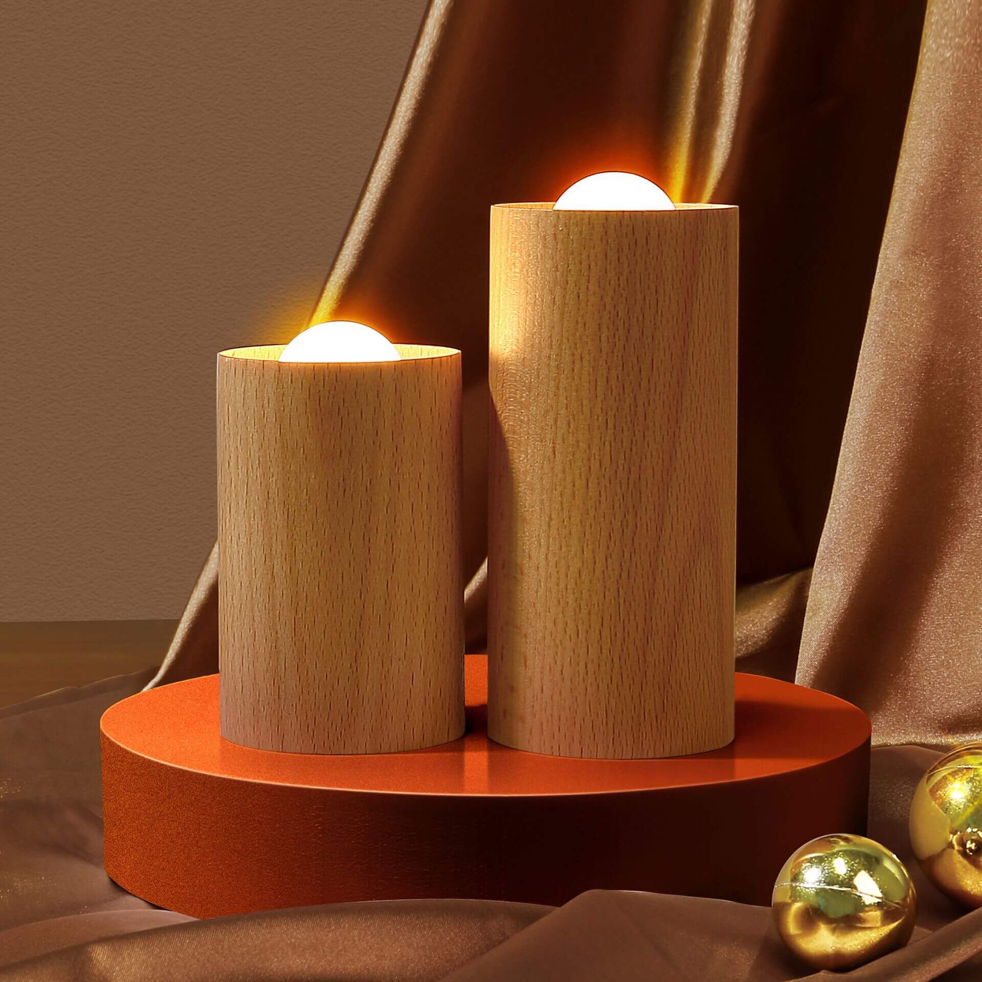 Wooden Cylindrical Table Lamp