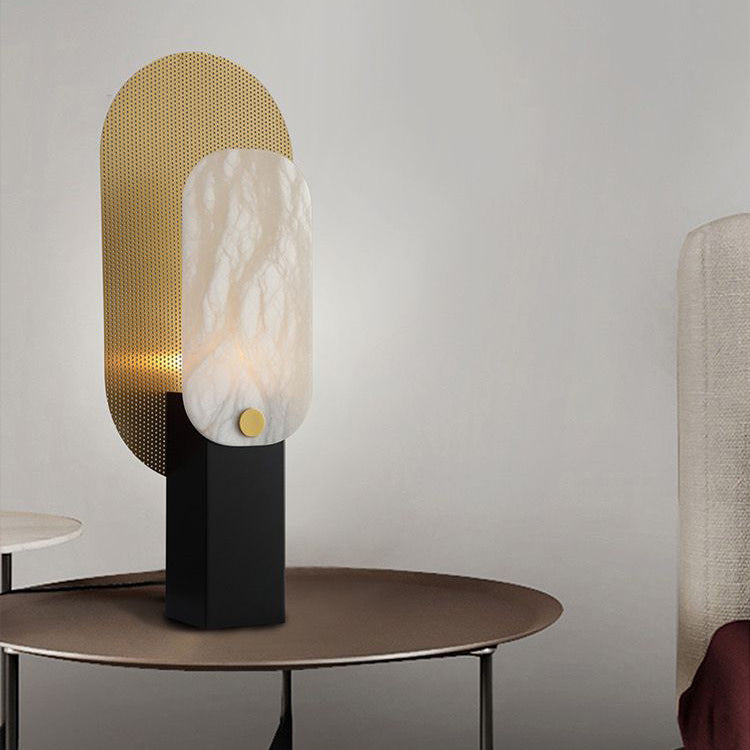 Rounded Rectangle Marble Metal Table Lamp