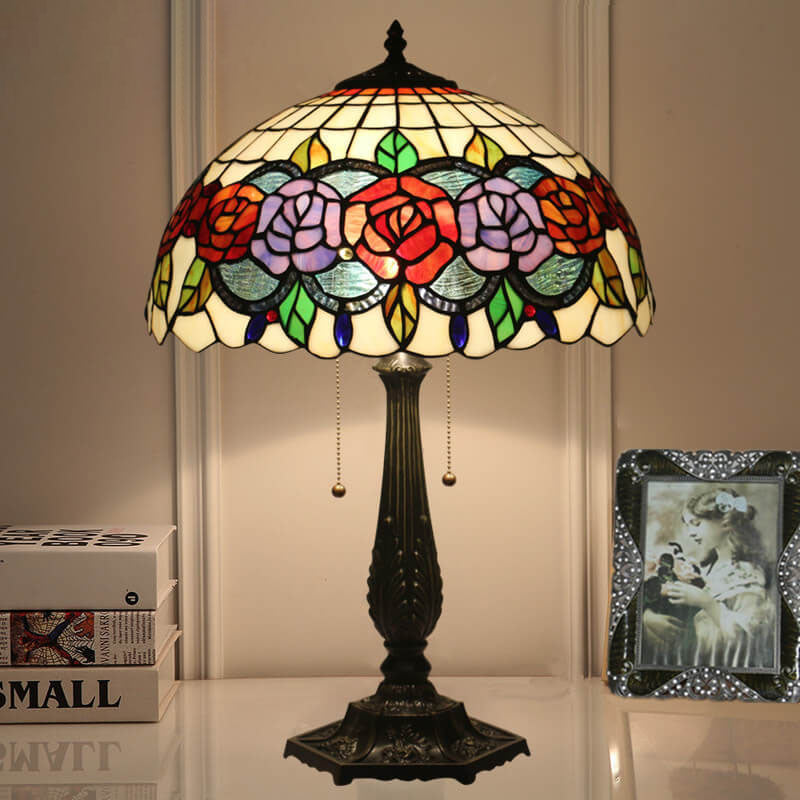Rose Stained Glass Dome 2-Light Table Lamp