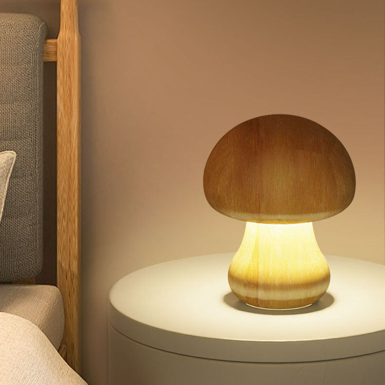 Mushroom Rubberwood Beechwood Bedroom Table Lamp