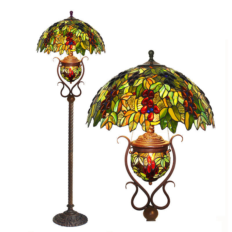 Stained Glass Grape Decor 3-Light Floor Lamp