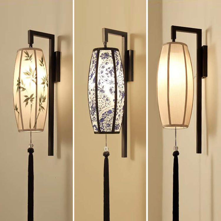 Painted Fabric Lantern Tassel Wall Lamp