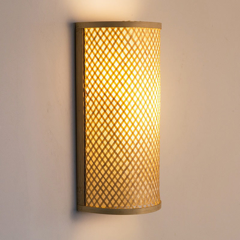 Weaving Semicircular Cylinder Bamboo 2-Light Wall Lamp