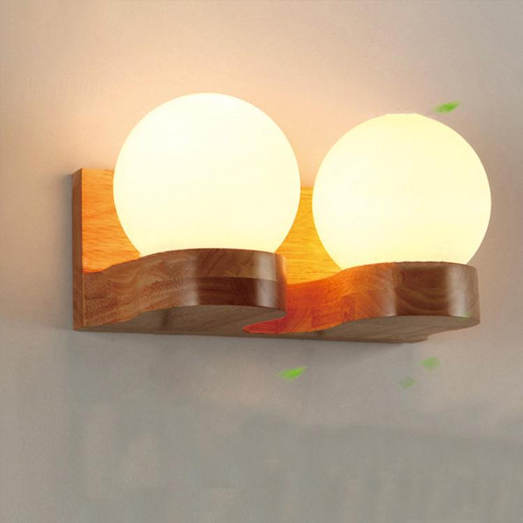 Solid Wood Ball 1/2 Wall Lamp