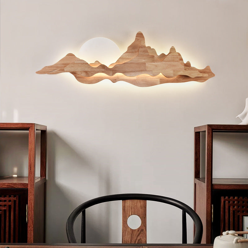 Round Mountain Shaped Wood Wall Lamp