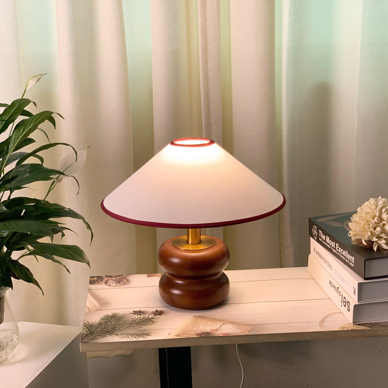 Fabric Cone Solid Walnut Table Lamp