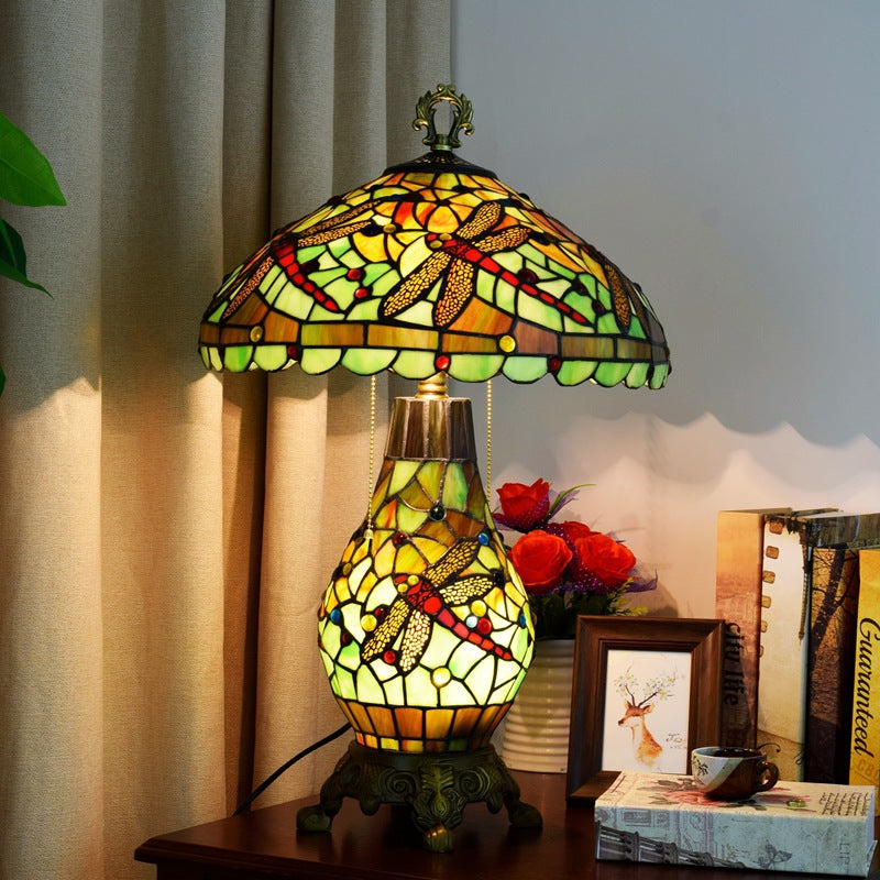 Green Dragonfly Oval 3-Light Table Lamp