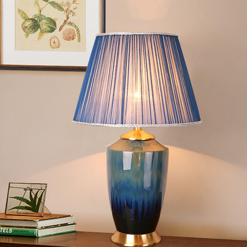 Column Trapezoid Fabric Ceramics Table Lamp
