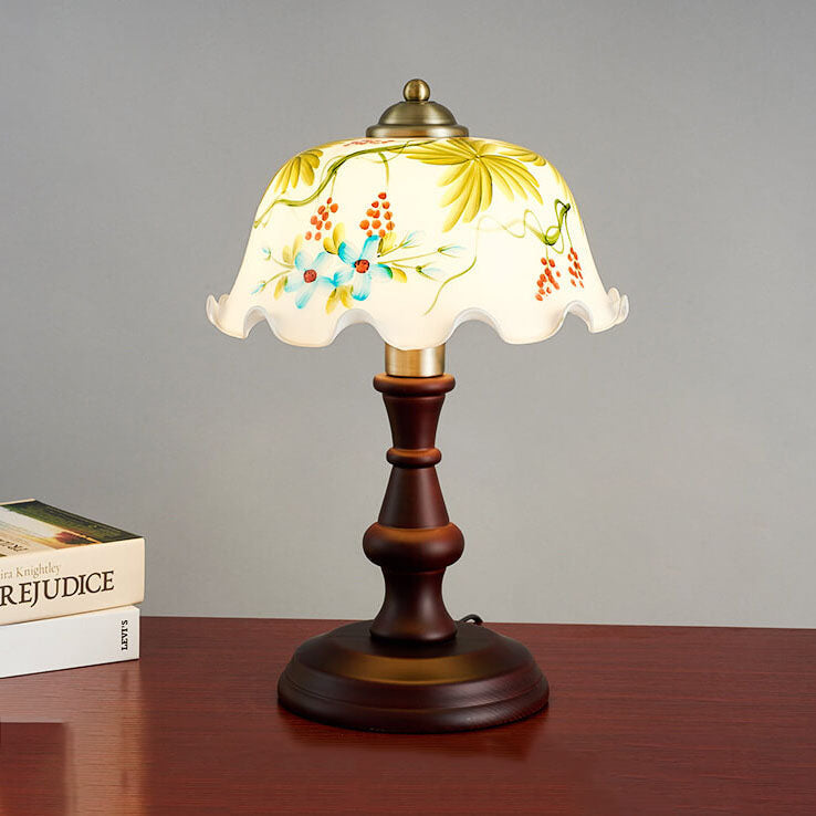 Elements Hand-depicted Floral Glass Table Lamp