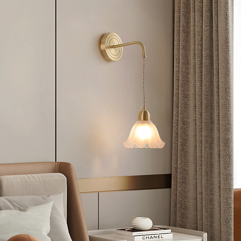 Glass Flower Petal Brass Wall Lamp