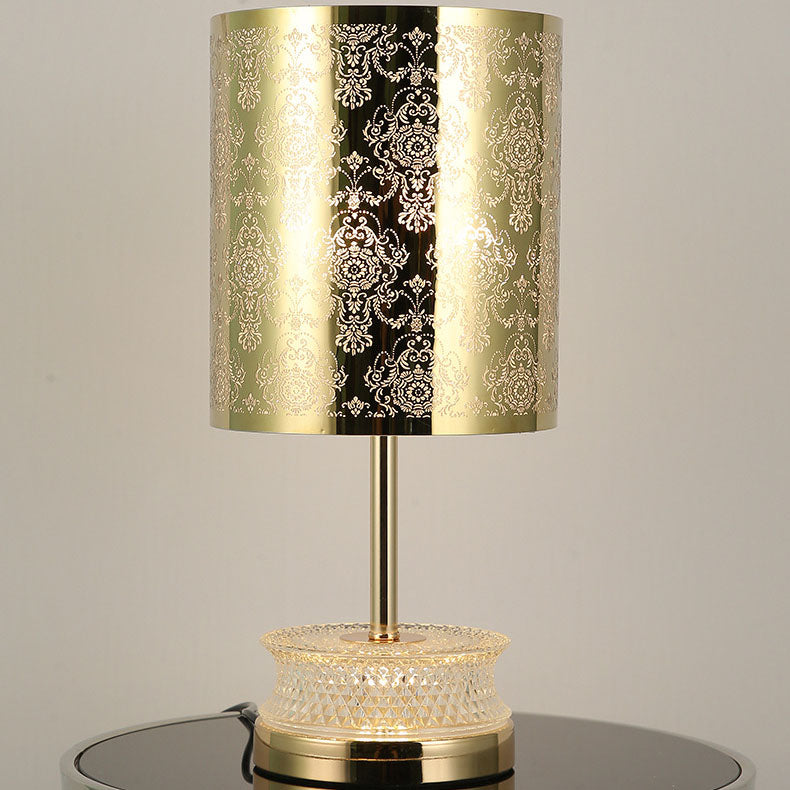 Stainless Steel Column Carved Table Lamp