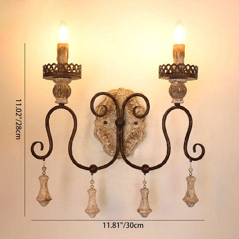 Candle-Holder Wooden Iron 1/2 Wall Lamp
